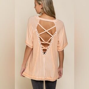 POL Studded Strappy Back Waffle Mixed Knit Top